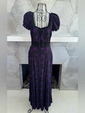 Hot Topic Cosmic Aura Purple Rose Maxi Dress Size Small 💜 LIKE NEW!